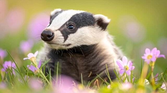 Baby-Dachs im hellen Fr&uuml;hlingsgras