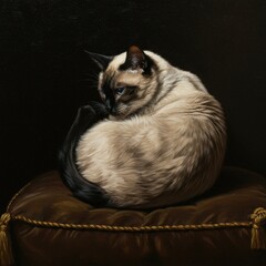Majestic Siamese Cat Oil Painting A Study in Elegance
