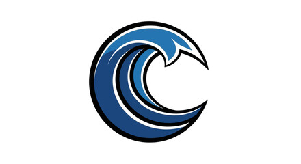 Fototapeta premium Circular blue ocean wave logo isolated on white background