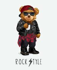 rock style slogan with cool bear in leather jacket holding coffee cup vector illustration rock style slogan with cool bear in leather jacket holding coffee cup vector illustration
