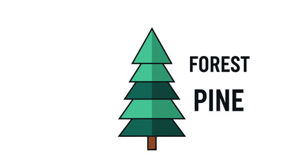 Fototapeta premium Simple illustration of a green pine tree with forest and pine text.