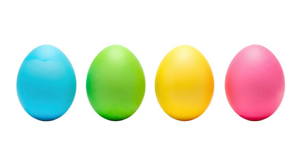 Obraz premium Easter eggs in blue green yellow and pink isolated on transparent background