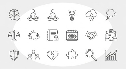 Collection of Hand Drawn Business and Mind Icons.