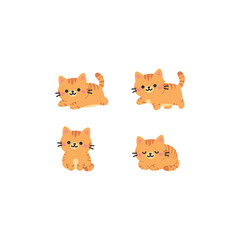 Cute kawaii orange cat flat design style collection, vector illustration © Totostarkk9456