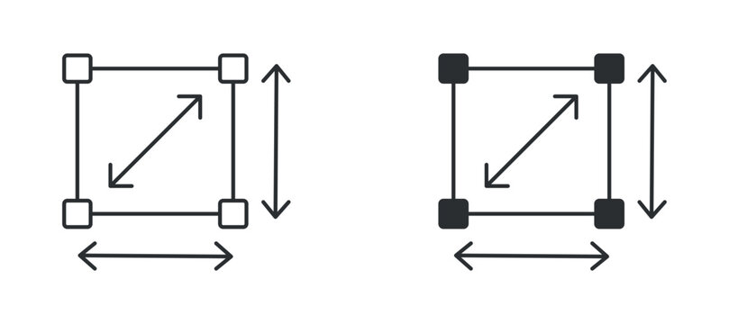 Resize frame icon set, scale adjustment symbol, dimension editing sign, transform tool vector illustration