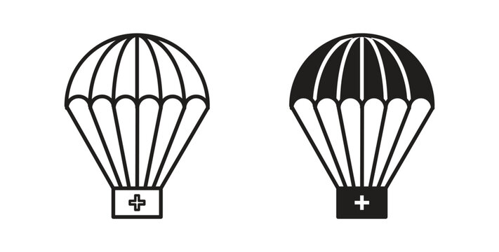 Parachute with first aid kit icon