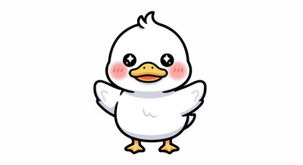 A cute cartoon duckling with rosy cheeks standing against a clean white background with a cheerful mood.