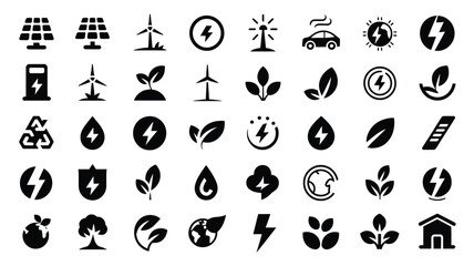 Fototapeta premium Eco friendly icons set including renewable energy sustainable living and environmental conservation symbols