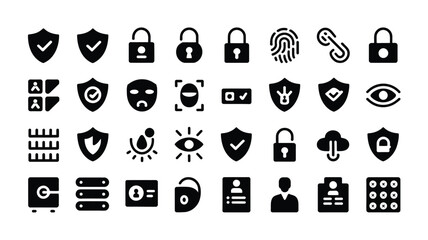 Collection of security icons including locks shields and eyes for protection and safety concepts © Shela