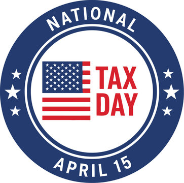 A detailed illustration of the National Tax Day logo, featuring the date April 15 and American flag design elements.