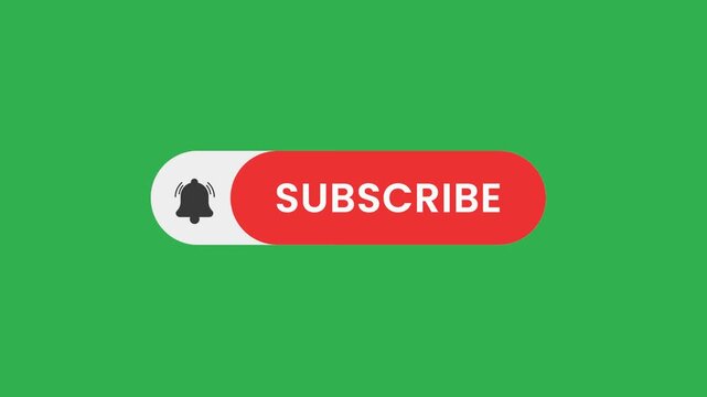 Animated red subscribe button with ringing bell and clicking hand cursor on green background, perfect for overlay social media content.