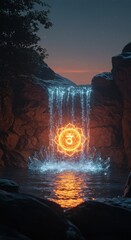 Serene Waterfall and Manipura Chakra A Digital Art Visualization