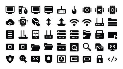 Collection of modern technology and internet icons for web design and development projects