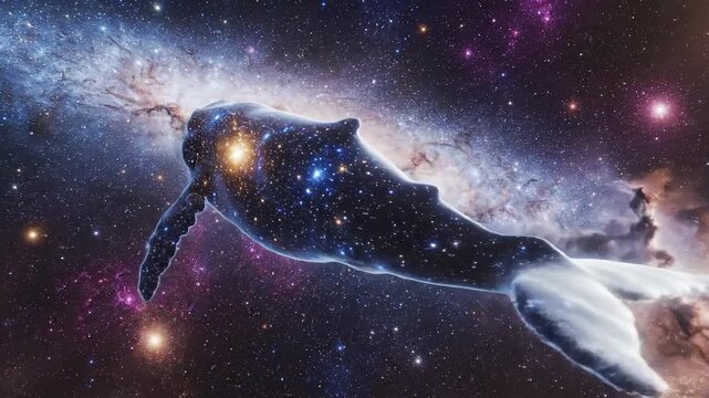 Giant Cosmic Whales Swimming Through Star Filled Nebula.
