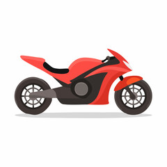 Red modern motorcycle illustration, side view, stylized graphic design element.