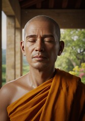 Serene Buddhist Monk in Meditation A Portrait of Inner Peace