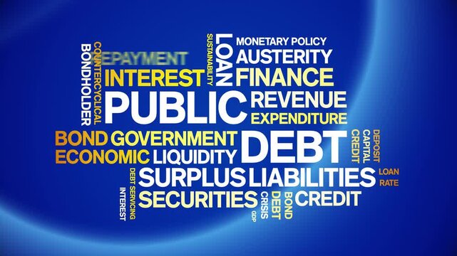 Public Debt animated word cloud-text design animation tag kinetic typography seamless loop.