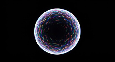 Glowing spherical energy field displays vibrant undulating light patterns against a deep black background