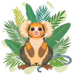Cartoon lemur illustration amidst tropical foliage © asepmans