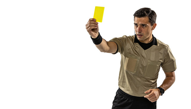 Soccer Referee Showing Yellow Card Warning Gesture Isolated on Transparent Background