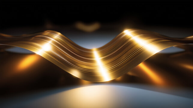Thin metal sheets lifted by celestial golden photonic winds in space.