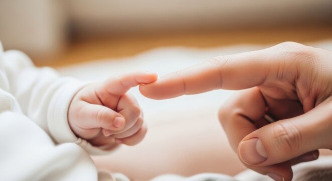 Parent's Finger Touching Newborn Baby's Hand - Symbol of Love, Care, and Connection