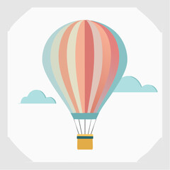 Naklejka premium Colorful hot air balloon with a basket flying in the sky with clouds, flat design vector illustration