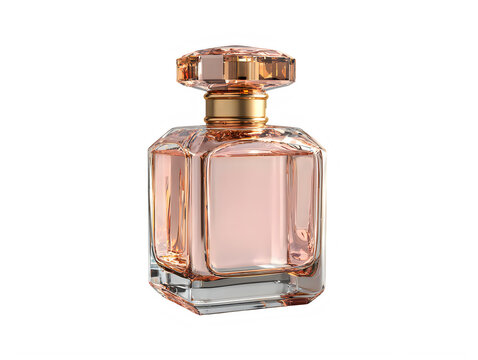 Pink Perfume Bottle with Gold Cap on White Transparent Background