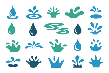 Obraz premium A collection of blue and green water droplet icons on a white background