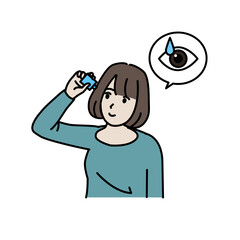 点眼液、目薬をさす女性のイラスト