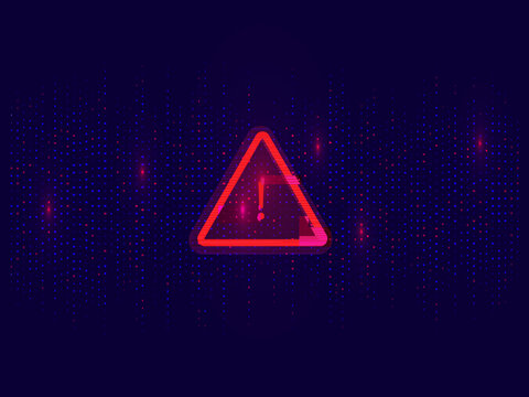 Data breach alert concept with red warning icon, cyber attack on digital information stream with blue and red particles vector.