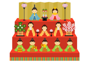 雛祭りの十人飾りのイラスト