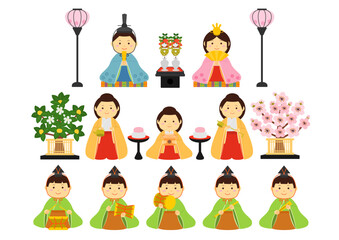 雛祭りの十人飾りのイラスト