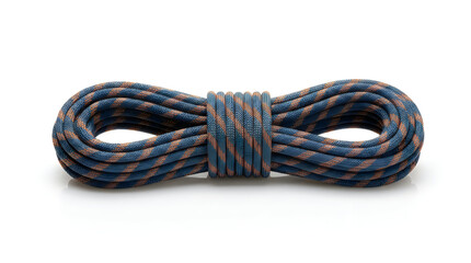 Colorful braided rope tied in a secure loop knot on white surface