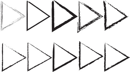 Set of eight hand drawn black rectangular frames with grunge textures and distressed brush stroke borders on white background