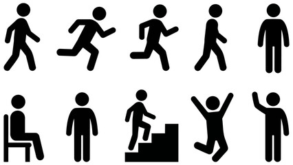 すいすいと様々なアクションをとるピクトグラムのセットです。フラットなデザインは、動画の解説シーンやビジネス資料の図解に最適です。日々の活動や前進する動きを通じて、見る人に未来への成長と活力を感じさせます。