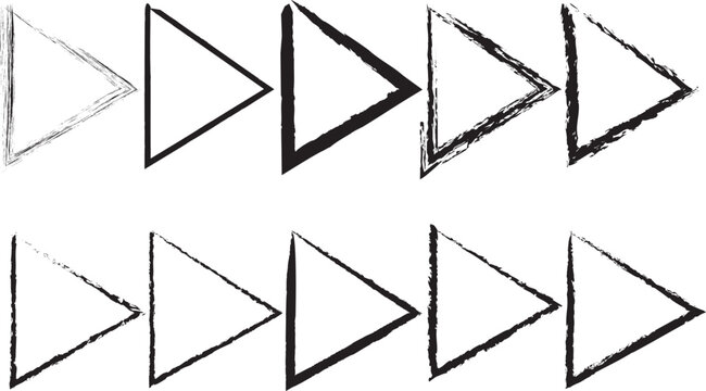 Set of eight hand drawn black rectangular frames with grunge textures and distressed brush stroke borders on white background