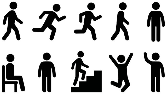 すいすいと様々なアクションをとるピクトグラムのセットです。フラットなデザインは、動画の解説シーンやビジネス資料の図解に最適です。日々の活動や前進する動きを通じて、見る人に未来への成長と活力を感じさせます。