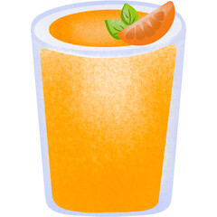 Refreshing orange juice in a glass with orange slice and mint leaves, cold drink summer illustration. © ภัทรวดี สังวาย์