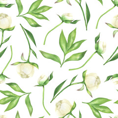 Seamless pattern of white peonie © Olena