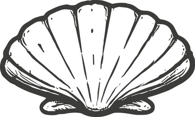 Stylized illustration of a single scallop seashell, a symbol of travel and pilgrimage © Bamby