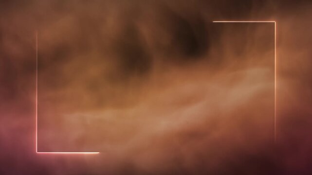 Orange glowing neon rectangle frame loop with smoke effect. Abstract neon border frame for intro, backdrop.