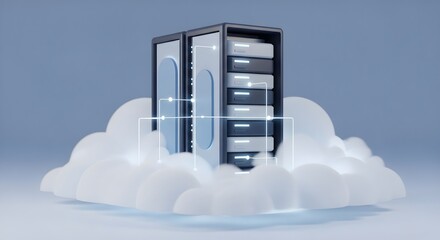 Cloud computing server rack data storage technology 3D illustration