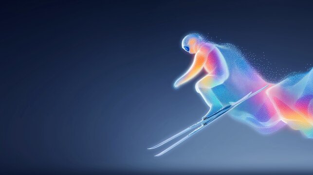 freestyle skiing banner. freestyle skiing dynamic wallpaper with colorful light trails on a dark background