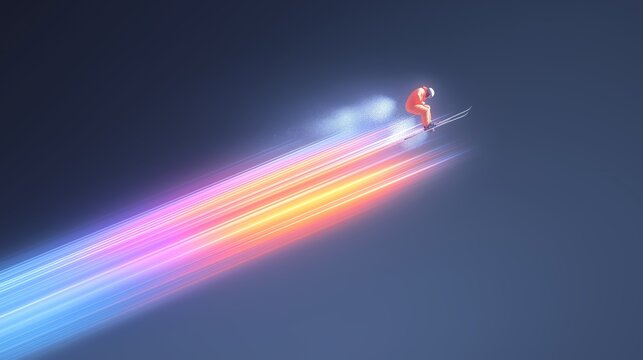 freestyle skiing banner. freestyle skiing dynamic wallpaper with colorful light trails on a dark background