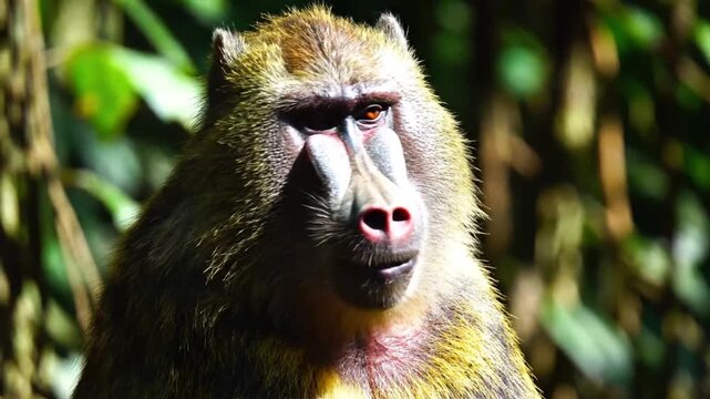 Close up portrait of a baboon in natural environment