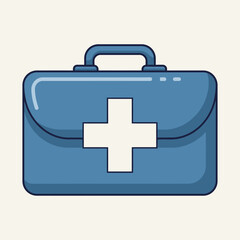Obraz premium Blue First Aid Kit with White Cross Icon, Medical Emergency Bag, Healthcare Symbol