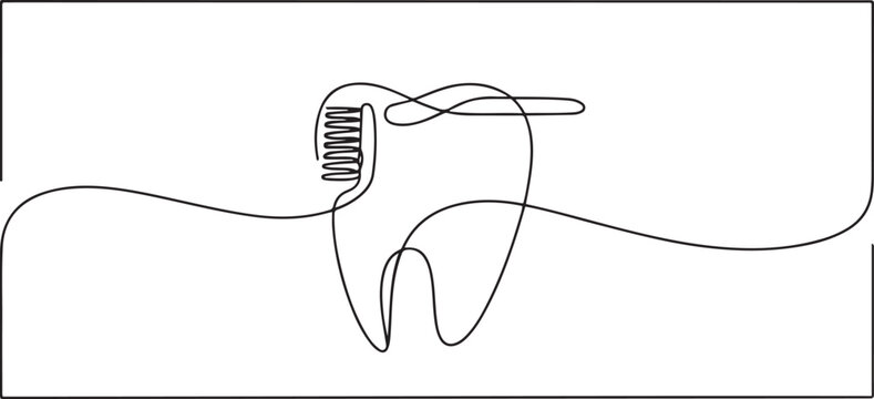 One line dental care clinic poster drawing with frame. Abstract minimal continuous line. one line Icon drawing