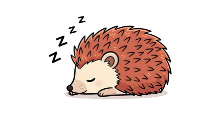 Obraz premium A cartoon hedgehog sleeping peacefully with Z's floating above its head, illustration of a serene and adorable animal resting, isolated on a white background.