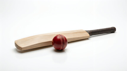 Cricket Bat With Red Leather Sports Ball On Light Background